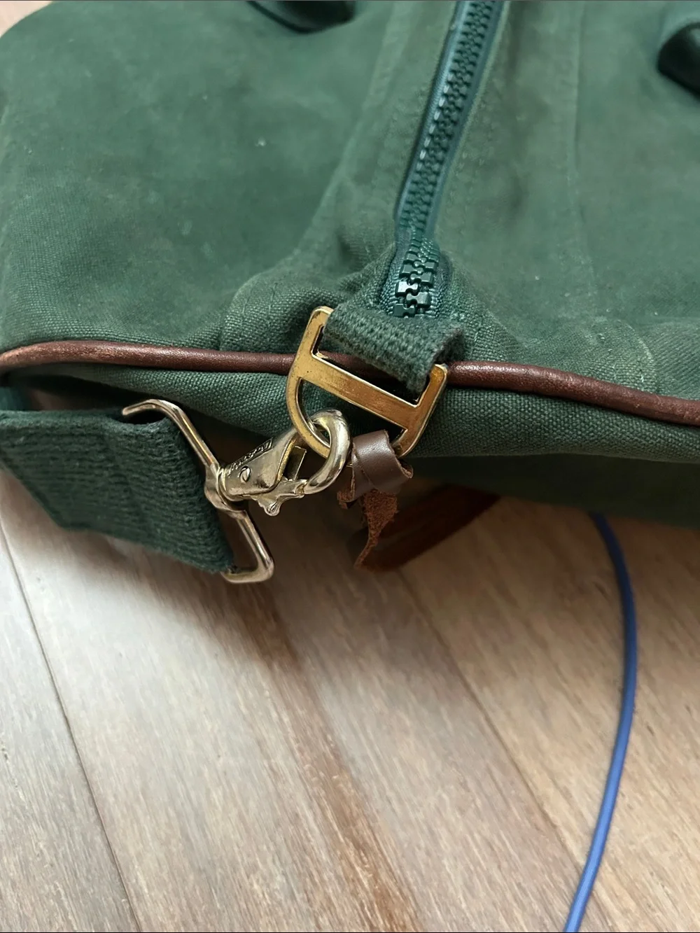 VTG Lands' End Dark Green Canvas Duffel with Brown Trim large square rigger